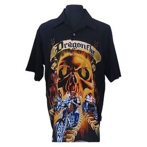 Vintage Y2K dragonfly motorcycle gang and fiery skull